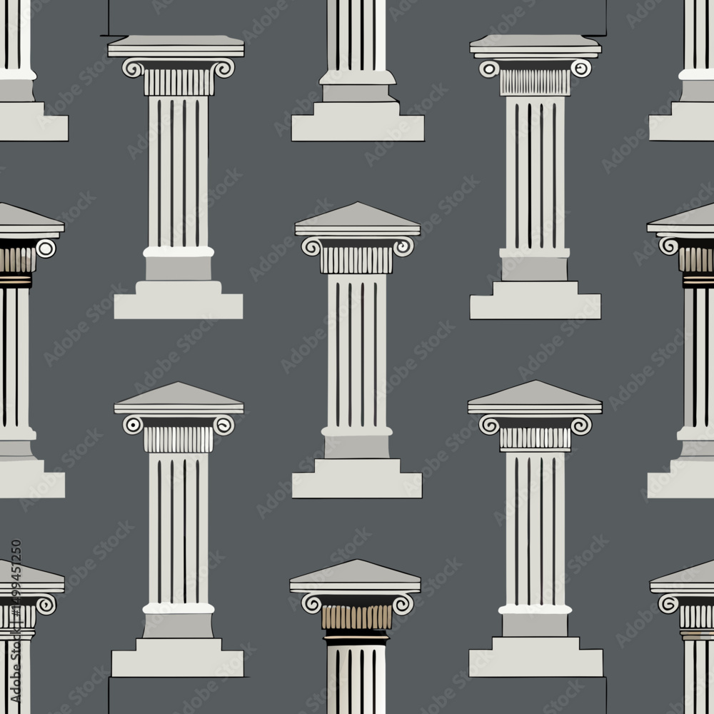 Poster seamless vector pattern of classical columns on a dark background