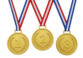 Gold medals with ribbons isolated on white background