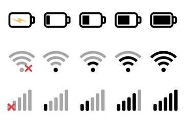 wireless network icon, Set of Wi-Fi icon, set of Mobile phone signal,battery icons, wi-fi, status bar symbol icon, set of battery icons, wifi icons set, mobile signals icon set,  