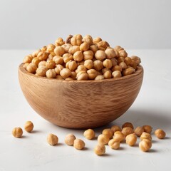 Roasted chickpeas in wooden bowl on white background