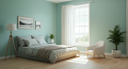 Bedroom Interior with Bed Armchair and Window