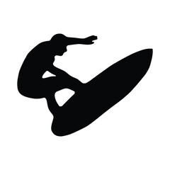 Silhouette of a person surfing, illustration design icon.