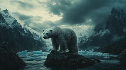 Majestic polar bear on glacial landscape