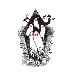 Haunted House with Pumpkins for Halloween