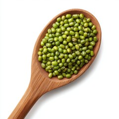 Wooden spoon of raw green mung beans