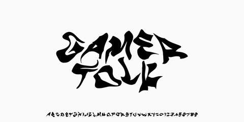 Y2k Dark Lettering tattoo vector type font and streetwear style ,Gothic print designs of Sinner, Angel, Gothic, Love, Baby. Ghotic tattoo font concept. Rock n Roll style lettering