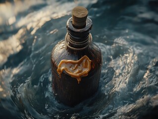Mysterious dark bottle in watery surface