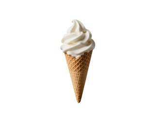 Vanilla soft serve ice cream cone isolated on transparent background