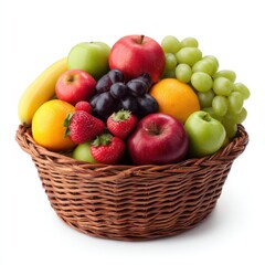 Assorted fresh fruit in a wicker basket