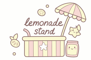 Kawaii Lemonade Stand Design Soft Colors Cute Illustration for Summer Banner or Advertisement