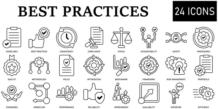 Set of best practices Icons or symbols Vector fully editable file.