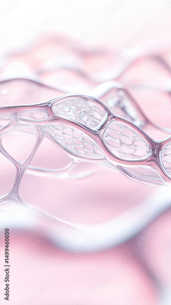 Poster abstract connected cells structure on light pink gradient. network surface with transparent elements