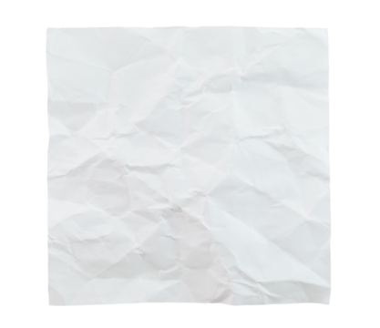 Crumpled blank sheet of paper for notes, isolated on transparent background. Office blank paper concept