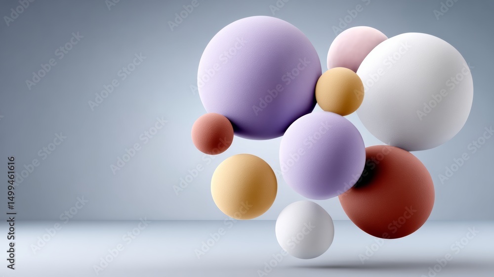Poster bunch of colorful balls are floating in the air. concept of playfulness and creativity, as the balls