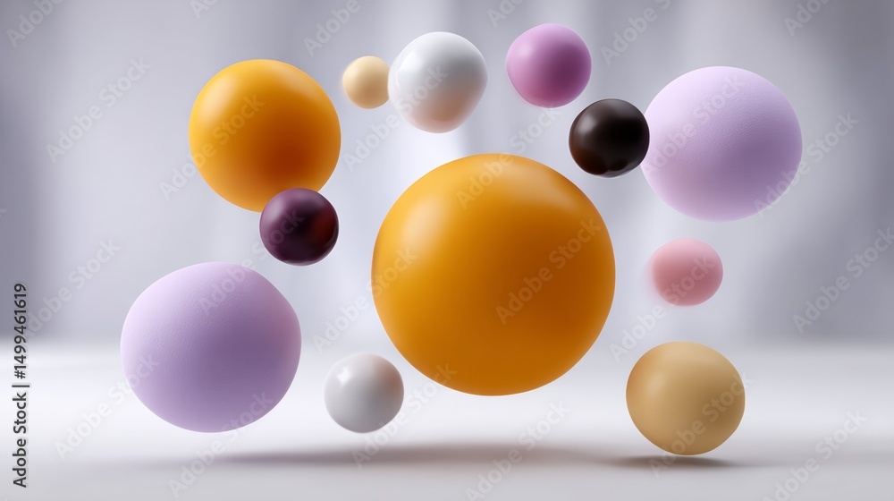 Poster collection of colorful spheres floating in the air. the spheres are of various sizes and colors, cre
