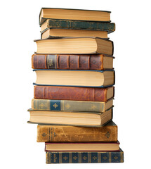 Tall stack of antique books, perfect for a library or study image.