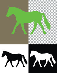 Black vector silhouette illustration of a wild horse or farm animal.
