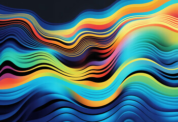 A colorful wave with a black background. The wave is made up of many different colors. The colors are blue, green, yellow, and red