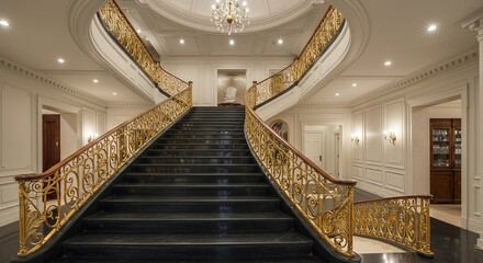 Grand staircase with golden balustrade