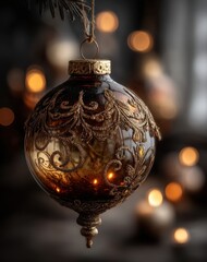 Szlachetna szklana ozdoba choinkowa z detalami w kolorze złota