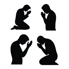 A silhouette of Person Praying p Icon vector on a white background