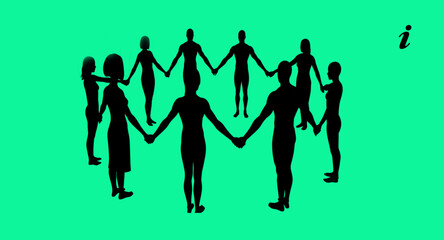 Diverse Silhouettes Holding Hands in a Circle with the letter 