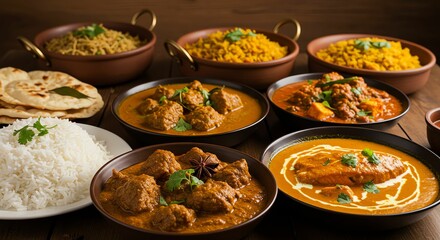 Indian Food Cuisine with Curry and Rice