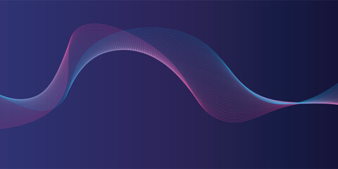 Abstract glowing wave lines on dark blue background. Dynamic wave pattern. Modern flowing wavy lines. Futuristic technology concept. Suit for banner, poster, cover, brochure, flyer, website