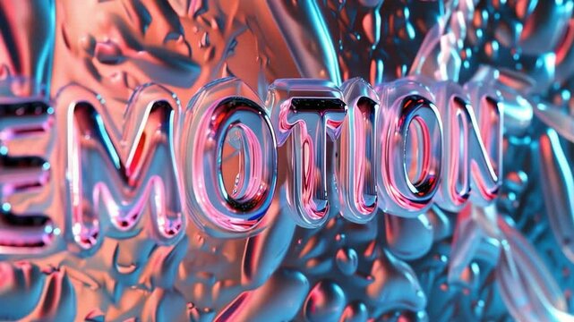 Reflective liquid surface with embossed word EMOTION