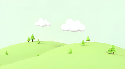 Fototapeta premium Vibrant Cartoonish Landscape with Rolling Green Hills and a Path
