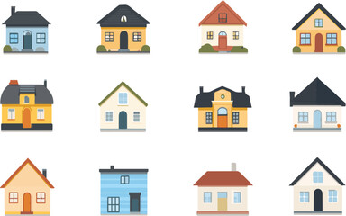 Fototapeta premium A diverse collection of house icons representing various architectural styles and housing types.
