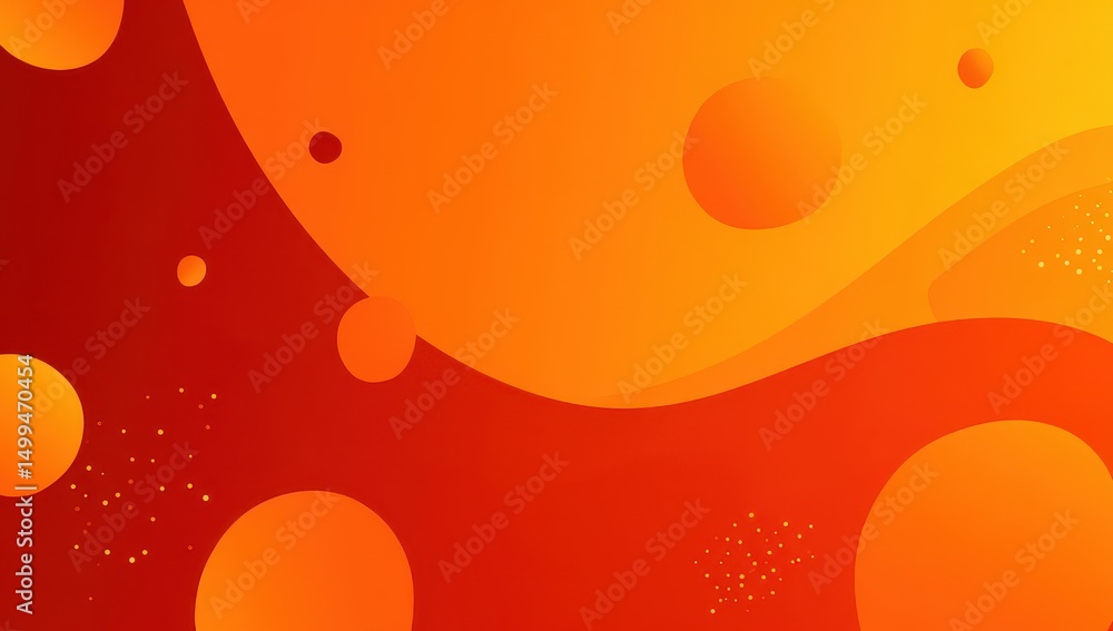 Poster abstract orange and red background with fluid shapes and dots