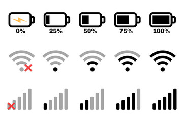 wireless network icon, Set of Wi-Fi icon, set of Mobile phone signal,battery icons, wi-fi, status bar symbol icon, set of battery icons, wifi icons set, mobile signals icon set,  