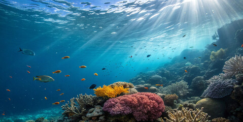 Obraz premium underwater scene showcasing colorful coral reefs and various fish swimming