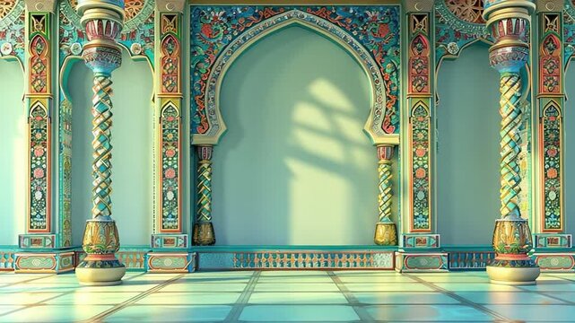 Ornate Middle Eastern arches with intricate Islamic patterns