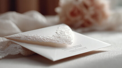 Elegant invitation with lace detail. Perfect for weddings, anniversaries, or special announcements. Soft focus, romantic aesthetic. A symbol of celebration and refined taste.