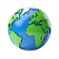 3d planet Earth icon isolated on transparent background. 3d rendering Cartoon plastic style. PNG file, cut out