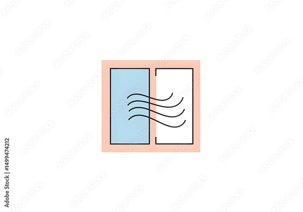 Poster illustration of an open window with air flowing through the opening on a white background view
