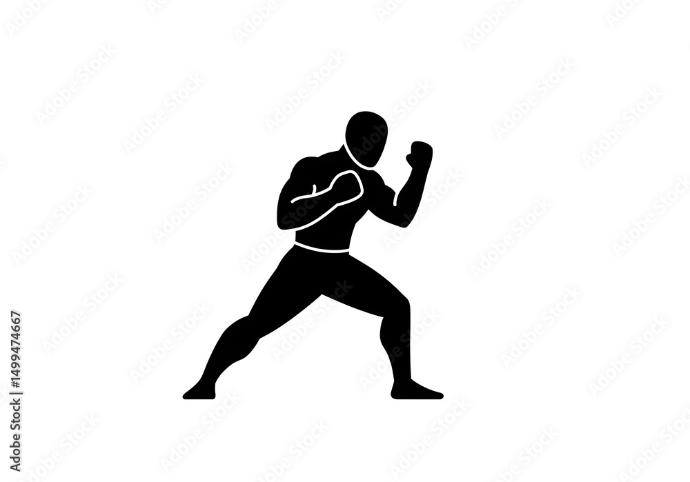 Poster silhouette of a muscular man in a fighting stance with fists up on a white background image view