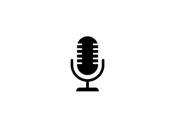 A simple black and white illustration of a microphone on a white background in a minimalist style