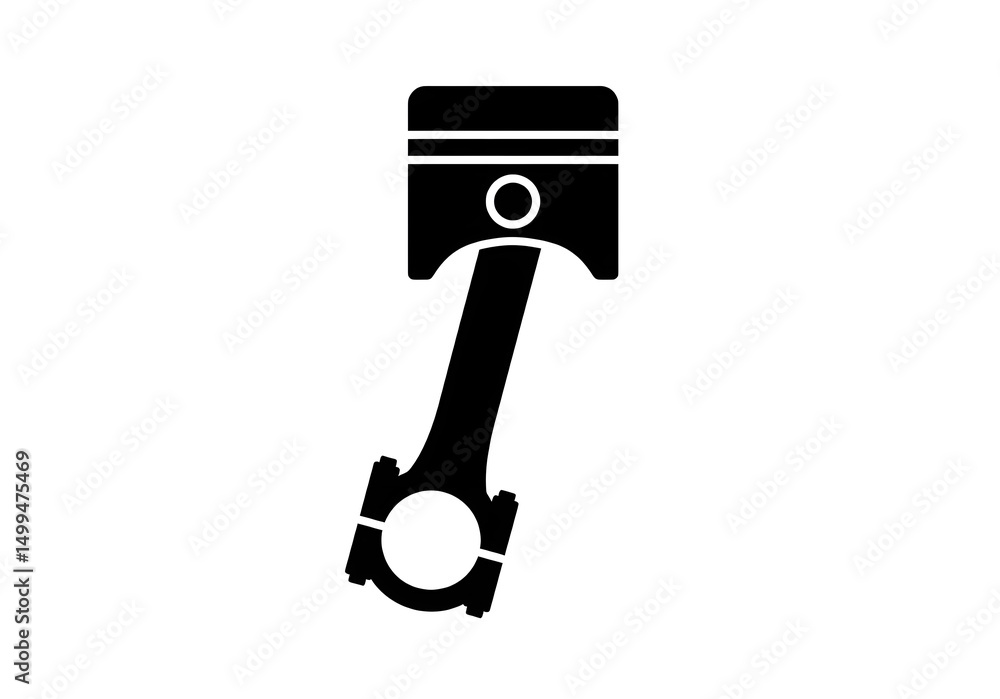 Poster isolated black piston and connecting rod on a white background showing engine parts design element