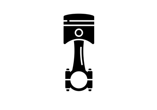 Isolated black engine piston and connecting rod on a white background in a minimalist style
