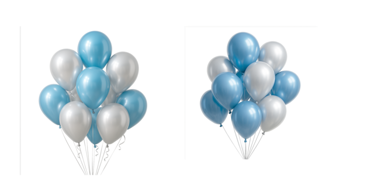 Blue and silver balloons, party decoration, festive celebration, helium balloons bunch, birthday event, wedding party, isolated white background