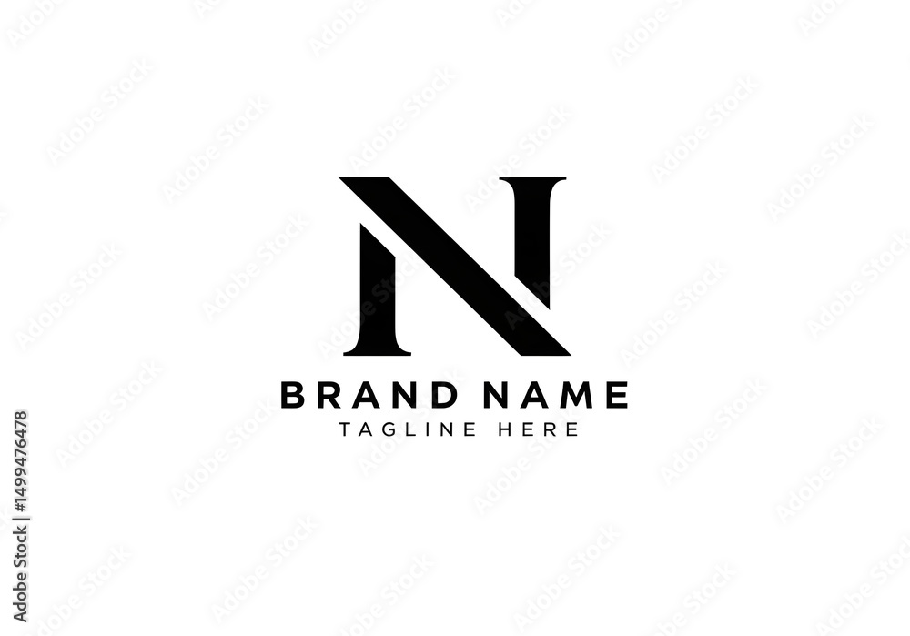 Poster black letter n logo with a diagonal line through it over brand name and tagline on a white backgroun