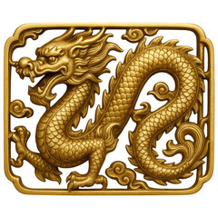Fototapeta premium Golden Dragon Carving Asian Art Square Panel Detail