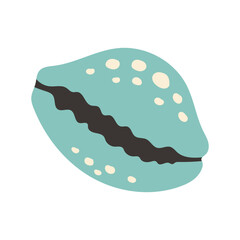 Vector illustration of a blue cowrie seashell with white spots and a dark center line. It has a soft and playful look, perfect for beach or summer designs