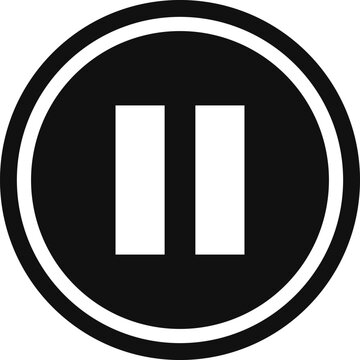 Black pause icon with two parallel bars within a circle.