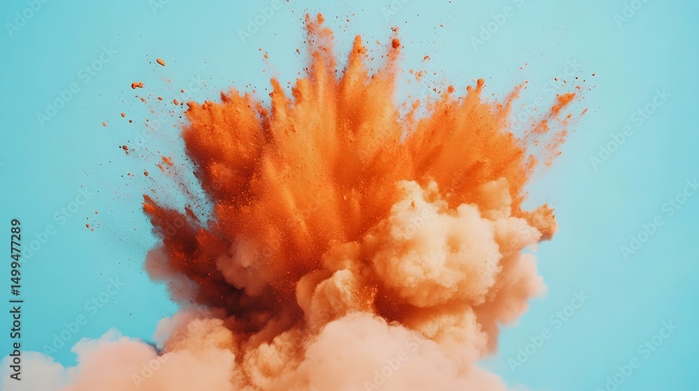 Poster exploding paint cloud in slow motion, abstract color burst photography