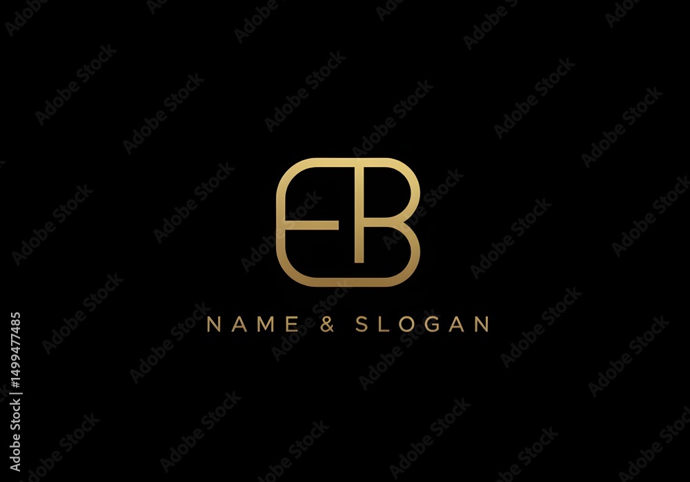 Poster golden eb monogram logo design on a black background with name and slogan text below the logo