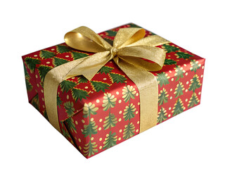 Red holiday gift box with a festive bow, isolated on white, perfect for Christmas, birthday, or anniversary celebrations